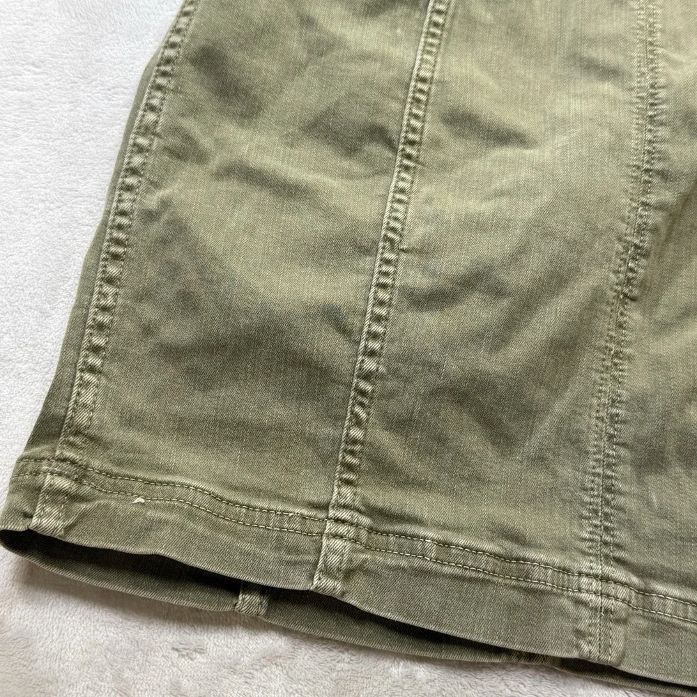 Free People Olive Stretch Denim Mini Skirt Women's Size 4 Utility Zip Back